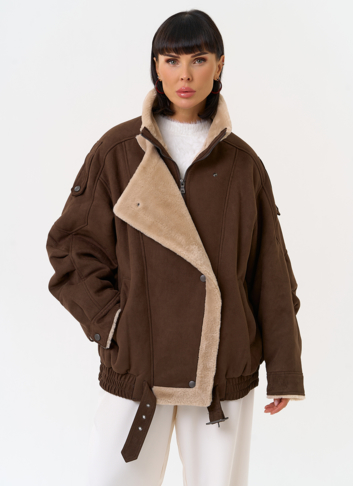 Женский бомбер из эко замши с воротником стойкой Женский бомбер из эко замши с воротником стойкой