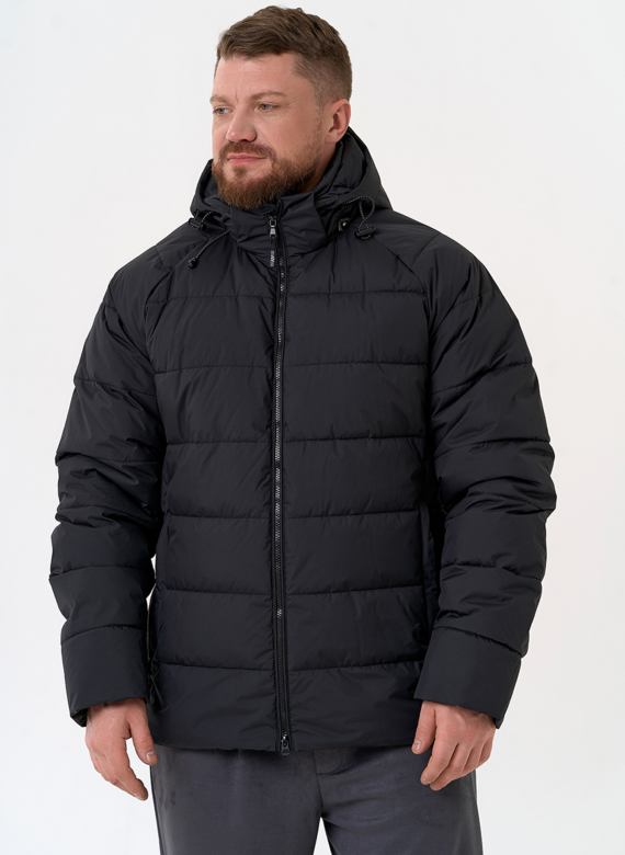 Мужской пуховик черного цвета с капюшоном Мужской пуховик черного цвета с капюшоном