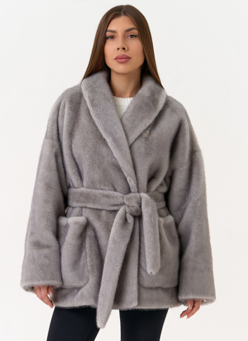 Женская шуба из эко меха с воротником шаль Женская шуба из эко меха с воротником шаль