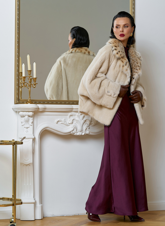 Куртка из меха норки с английским воротником из меха рыси Куртка из меха норки с английским воротником из меха рыси