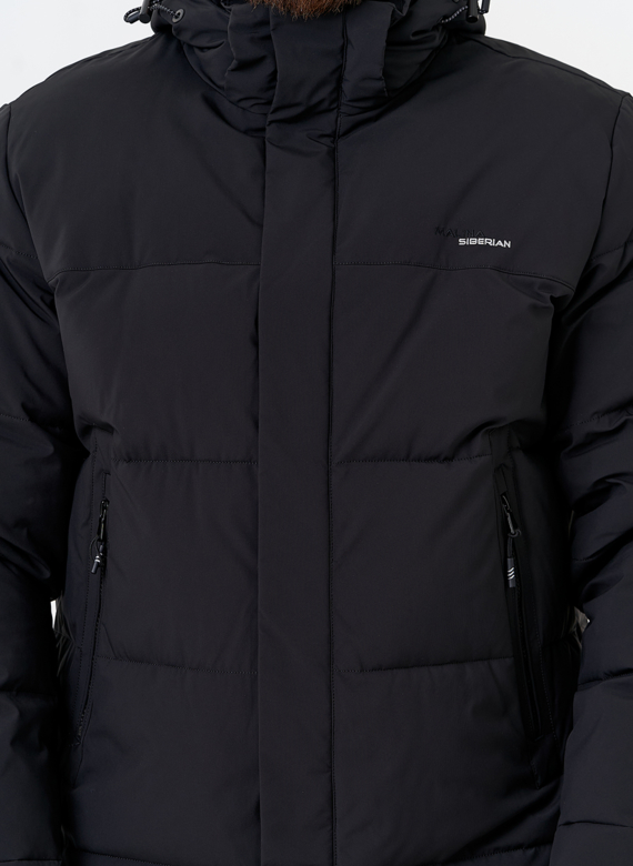 Мужской пуховик черного цвета с капюшоном Мужской пуховик черного цвета с капюшоном