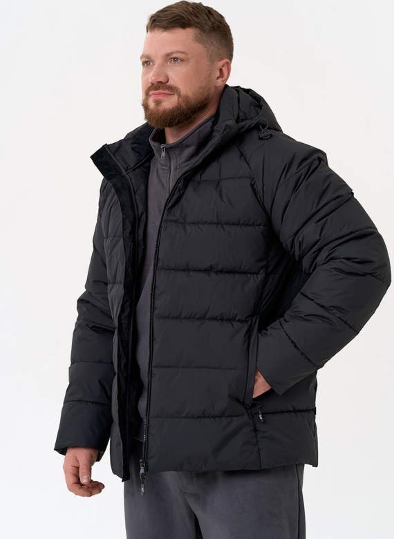 Мужской пуховик черного цвета с капюшоном Мужской пуховик черного цвета с капюшоном