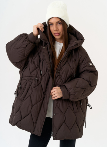 Женский пуховик с капюшоном коричневого цвета Женский пуховик с капюшоном коричневого цвета