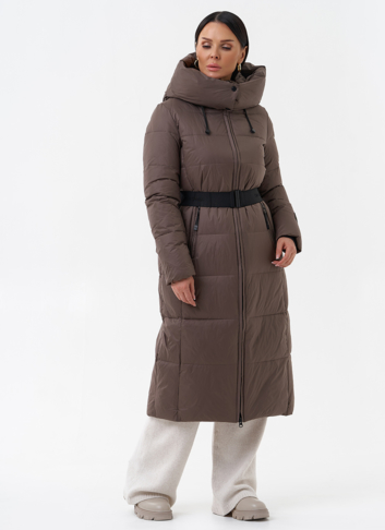 Длинный пуховик бежевого цвета Длинный пуховик бежевого цвета