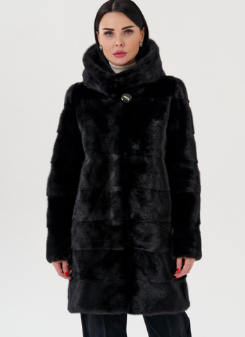 Шуба из норки с капюшоном черного цвета Шуба из норки с капюшоном черного цвета