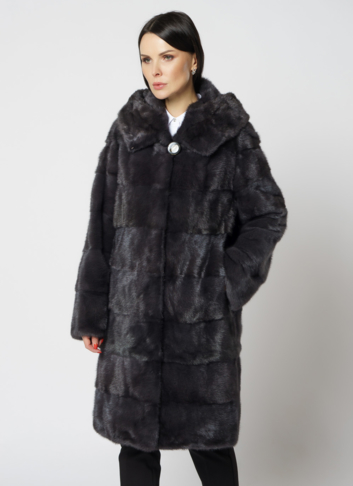 Норковая шуба в цвете графит с капюшоном  Норковая шуба в цвете графит с капюшоном
