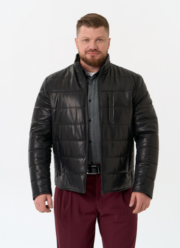 Мужская куртка из натуральной кожи с воротником стойкой Мужская куртка из натуральной кожи с воротником стойкой