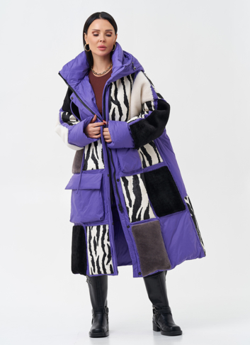 Комбинированный женский пуховик с капюшоном Комбинированный женский пуховик с капюшоном