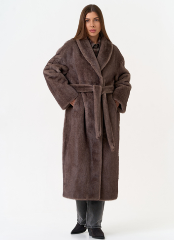 Женская шуба из эко меха с воротником шаль Женская шуба из эко меха с воротником шаль