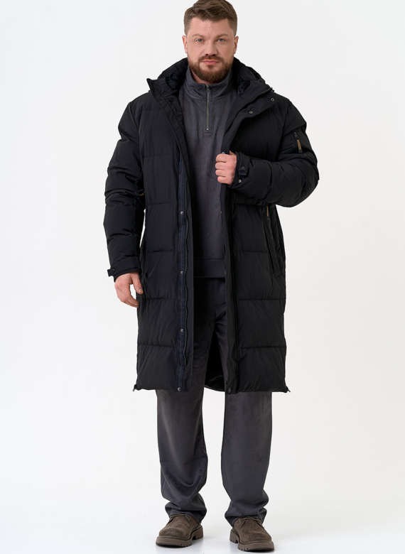Мужской удлиненный пуховик с капюшоном Мужской удлиненный пуховик с капюшоном