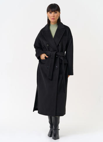 Женское двубортное пальто черного цвета Женское двубортное пальто черного цвета