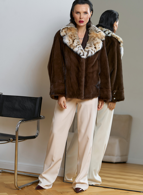 Куртка из меха норки с английским воротником из меха рыси Куртка из меха норки с английским воротником из меха рыси