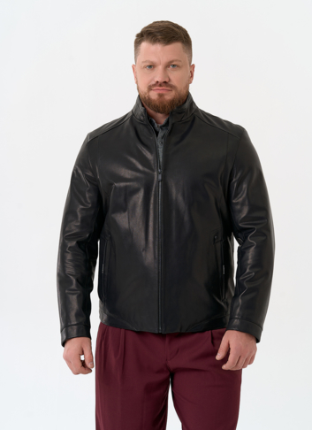 Мужская куртка из натуральной кожи черного цвета Мужская куртка из натуральной кожи черного цвета