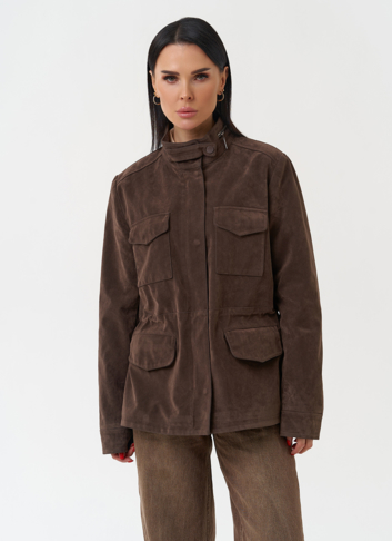 Женская парка из эко замши коричневого цвета Женская парка из эко замши коричневого цвета