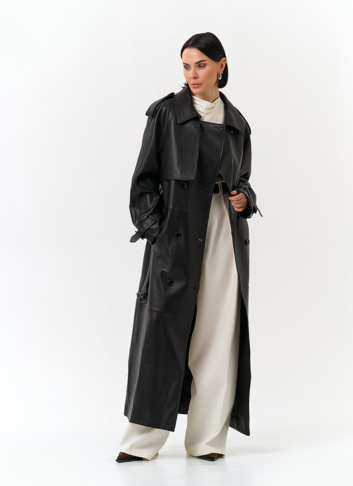 Женский длинный плащ из натуральной кожи Женский длинный плащ из натуральной кожи